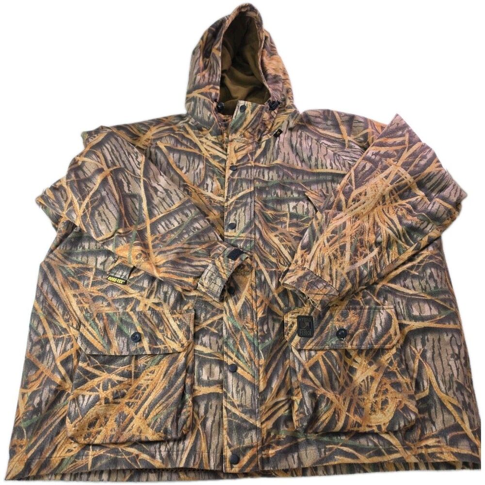 Vtg Browning Hydro Fleece Goretex Mossy Oak Hooded Jacket Camo Hunting 3XLT 90s